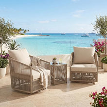 Christopher Knight Home 2 Piece Set Outdoor 360° Swivel Patio Chair with Rope Woven Iron Frame Beige Cushions Modern Outdoor Lounge Chair for Patio Deck Balcony, Sand