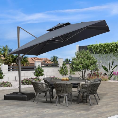 OROTLECT 11 Ft Grey Pole Square Cantilever Umbrella Outdoor Patio Umbrella,Graphite Grey