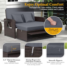 LDAILY Moccha Outdoor Daybed, Wicker Loveseat Sofa Set with 4-Postion Adjustable Backrest, Storage Ottoman, Cushions, Rattan Double Bed Lounger, Patio Furniture Set (Gray)