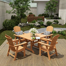 WO Outdoor Adirondack Patio Dining Chair Table 5 PCS Set Seashell Back Armchair Square Table Retro Aesthetic for Outside Restaurant Dining, Resort, Hotel, Lawn, Garden (Teak)