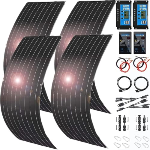 KZZAAO 1600 Watt Solar Panel Kit, 4×400 Watt Flexible Solar Power Panel Photovoltaic Module with 40A Solar Charge Controller & Inverter