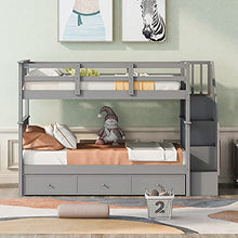 BIADNBZ Twin Over Twin Bunk Bed with Stairs and Storage Drawers Grey