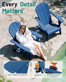 PLUUV Folding Adirondack Fire Pit Chairs Set of 6 with Cup Holders,Navy