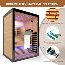 Sauna 2 Person Far Infrared Sauna Home Canadian Hemlock Indoor 2160W Low-EMF Dry Saunas with Oxygen Bar, 21 Starry Sky Light in 7 Color Remedies, Control Panel, Speakers - 53.1 * 47.2 * 74.8 IN