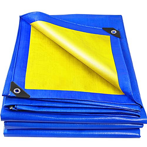HYHMJ-Reinforced Tarp Sheet Cover 0.32mm Thick Outdoor Cover Canopy Tear Proof Plastic PE Poly Tarp Pergolas Gazebos Flower Stand Shelter Tent,Blue yellow,6.7x8.8m