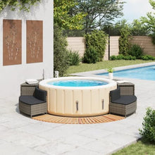 KGFHERENB Hot Tub Surround, Gray Poly Rattan Outdoor Spa Steps and Bench Set with Cushions, Solid Acacia Wood Step Stairs for Inflatable Spas and Hot Tubs
