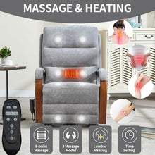 WEALTHOUSE Power Lift Recliner Chair with Massage Heat, Dual Motor Stand Assist Seating, Adjustable 45-180 Degree Backrest Footrest, Remote Control, Wood Armrests, Side Pockets (Gray,Chenille)