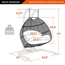 Trustmade 2-Person Hanging Egg Chair With Stand, Wicker Rattan Swing Chair, UV Resistant Cushion for Indoor Bedroom, Outdoor Garden Backyard