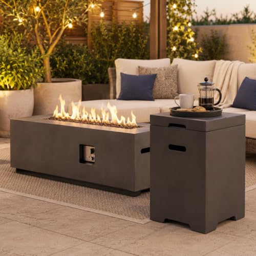60" Rectangular Propane Fire Pit Table, 60,000 BTU with Propane Tank Cover