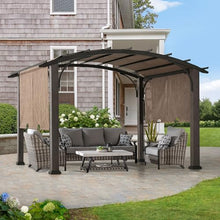 Sunjoy 10’ x 12’ Outdoor Steel Arched Pergola with Adjustable Canopy Tan
