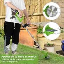 Weed Eater Battery Powered Weed Wacker String Trimmer Grass Trimmer Cordless Weed Wacker, Telescopic Rod Weed Eater Cutterrechargeable Handheld Lawn Mower with 2 Batteries (Green)