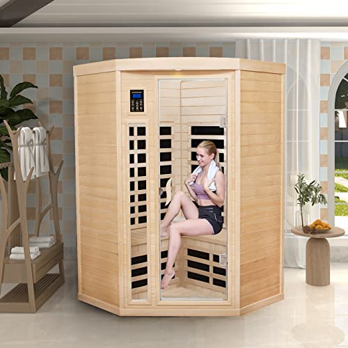 Xmatch Far Infrared Wooden Sauna Room 2-Person Corner 1600W Natural