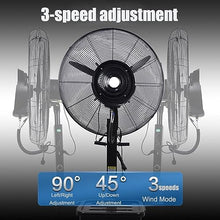 GFJYKDL 22in Patio Misting Fan with 11 Gal Tank, 3-Speed Outdoor Pedestal Cooler, 90° Oscillation for Greenhouse & Residential Use - Black, Ideal for Hot Weather