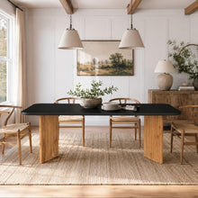 Modern Indoor/Outdoor Matte Black 86.6" Rectangular Poly-Fiber Dining Table with Acacia Wood Legs
