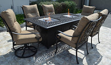 theWorldofpatio 7pc Santa Anita Cast Aluminum Dining Set with Propane Fire Pit Antique Bronze