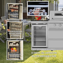 Outdoor Kitchen Island Beverage Refrigerator Cabinet,Single Door Undercounter Cooler with Granite Countertop,Glass Front,Adjustable Shelves,Locking Casters,Quiet Compressor for Patio Bar (Silver)