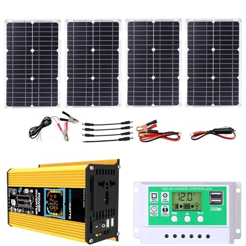 ZXDZTZ 6000W Complete Solar Inverter Kit with 100W Solar Panel and 50A Controller Home Grid System Portable Outdoor Power Storage Kit for Home and Outdoor Power System(Yellow,12v-110v)