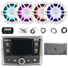 Enrock Marine Infinity PRV-315.2 Marine USB Bluetooth AM/FM Radio Receiver with Wired Remote & 6.5" 300W RGB LED Speakers, 4-Channel Amplifier White LED