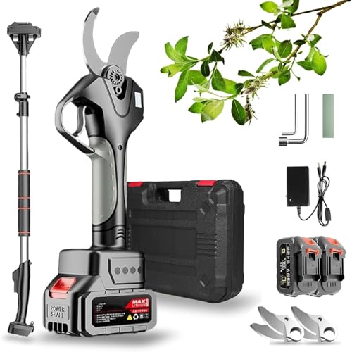 GHRERTX Cordless Electric Pruning Shears,Pole Saw Secateurs with Extension Pole,5m Long Reach Telescopic Pole Pruner,Cutting Diameter 50mm,150° Adjustable Head,Tree Scissors Pruners for Gardening