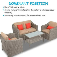 HTERWQEA 4‑Piece Wicker Patio Furniture Set, All-Weather Rattan Sofa with Coffee Table, Outdoor Conversation Set for Garden, Porch, Backyard