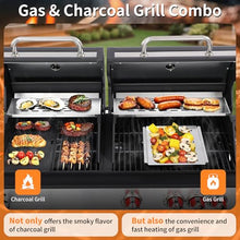 Charcoal Grill and Propane Gas Grill Combo with Side Burner & Porcelain-Enameled Cast Iron Grate, Dual Fuel BBQ Grill with Easy-Clean System for Outdoor Events & Backyard Barbecue