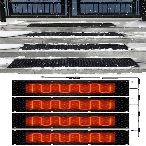 IOUYUP Outdoor Snow Melting Mats - Non-Slip Rubber Ice Melting Mats for Roofs, Stairs, and Walkways - Efficient Winter Snow Removal(40x200cmx4Pcs)