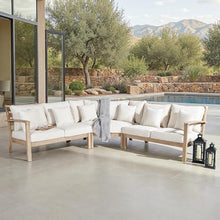 SAFAVIEH Couture Outdoor Patio Furniture Collection - Rosabecca Natural & Beige Solid Wood Sectional Sofa, Modern Outdoor Corner Couch (DUP1000B)