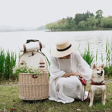 FENOKD Picnic Basket Rattan Trolley Camping Storage Baskets Retractable Drawbar Picnic Basket Lunch Baskets with Wheels for Road Trips Outdoor Camping，