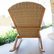Cambridge Casual Camden Teak Porch Oversized Rocking Chair Beige Wicker, Padded Woven Seat, All-Weather Outdoor Deep Seating Rocking Chair with Built-in Quick Dry Cushion