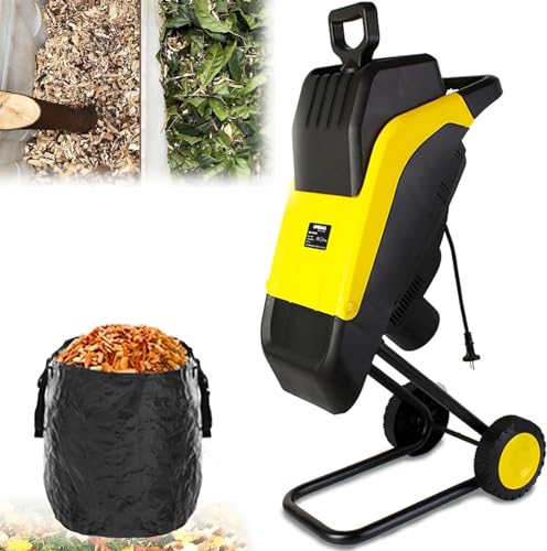IMOSEI Electric Garden Chipper, 2500W Wood Chipper, High Power Motor, 40mm Chip Width, with 30M Power Cord and 50L Collection Bag, Suitable for Lawn and Garden