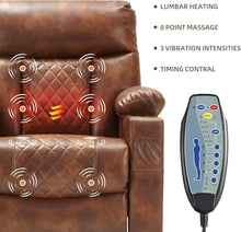 UOPYNE Large Lay Flat Power Lift Recliner Chair with Heat and Massage, Dual Motor Infinite Position Electric Recliner with Extended Footrest, Cup Holder, USB and Type C Ports, Brown