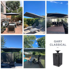 OROTLECT 8' Square Tilt Cantilever Gray Umbrella with Base in Ground and Crank Lift Counter Weights Included