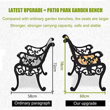 Doorhighpeak Garden Bench Park Porch Chair, Outdoor Weatherproof Cast Iron Courtyard Bench Hardwood Slat Seats, Patio Furniture Heavy Duty Metal Benches, for Deck Balcony Backyard Lawns