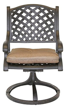 theWorldofpatio Nassau Cast Aluminum Powder Coated 6 Swivel Rocker Dining Chairs with Walnut Seat Cushions - Antique Bronze