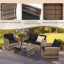 KswyyuwxgqI 4 Pieces Patio Sectional Sofa Set Outdoor with Cushions, Wicker Conversation Furniture Rattan Frame and Cushions, for Garden Porch Backyard Seating