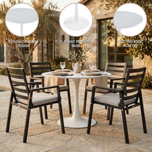 LeisureMod Bello 35" Round Outdoor Dining Table, Modern Black Metal, White