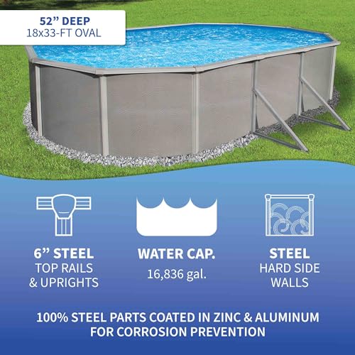 Blue Wave Belize 18x33 Oval 52" Deep Swimming Pool Package Metallic