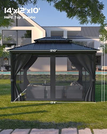 GAOMON Hardtop Gazebo 12'x14' Aluminum Frame with Double Metal Roof, Net & Curtain Gray