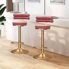 IPSU 360° Swivel Bar Stools Set of 4 Pink Velvet Adjustable Counter Height with Backrest and Footrest