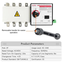 4P 125A AC400V ATS PC Automatic Transfer Switch Electrical Selector Switche Auto or Manual 2 Input 1 Output Uninterrupted Power