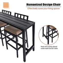 ONLYCTR Outdoor Bar Chairs and Table, Metal Patio Bar Set, 7 Piece Set with Stools & Cushions for Backyard, Porch, Bistro, Balcony (Black, 63" Table, 6 Vertical Back Stools)