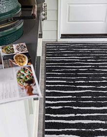 Unique Loom Sabrina Soto Outdoor Collection Geometric Striped Area Rug 8 ft x 10 ft Black/Ivory