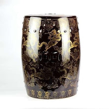 JOYNOW Ceramic Garden Stool Decorative Garden Stools Dark Coffee Color Glaze Dragon Stool Carved with Copper Hole Ceramic Pier Garden Stool Bathroom Bench Garden Stool Ceramic(A)