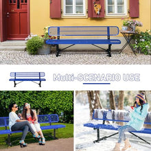 Outdoor Garden Bench, Cast Iron Metal Frame Patio Park Bench with Backrest, Portable Expanded Metal Black Bench, Commercial-Grade Outdoor Seating for Lawn, Patio, Park, Yard, Garden (Blue, 8FT/96'')