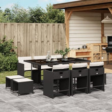 10-Piece Outdoor Patio Dining Set, Black Poly Rattan Table and Chairs with Cushions, 10-Seater Garden Furniture Set for Backyard, Poolside, Entertaining, Weather-Resistant Foldable for Easy Storage