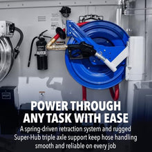 Coxreels TSHF-N-550 Retractable Fuel Hose Reel, T-Fuel Series ¾” x 50’, 300PSI-Easy-Maintenance Design with Brass Swivel and Multi-Position Mount Arm-Heavy Duty Steel Construction, Made in USA, Blue