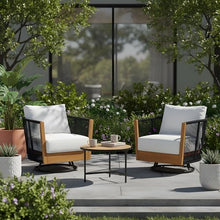 Christopher Knight Home Gunar Outdoor Acacia Wood Swivel Club Chair Set of 2 with Removable Cushion, 360° Swivel Accent Chair with Metal Frame+Handwoven Rope, Rotating Armchair, Natural+Black+Beige