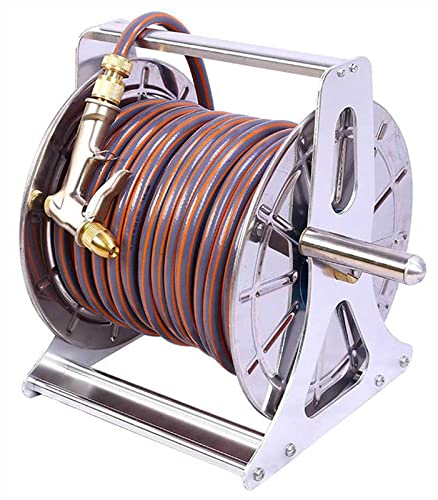 Stainless Steel Garden Hose Reel,Metal Hose Reel,Wall/Floor Mounted Retractable Garden Hose Storage Holder,Portable Compact Water Pipe Watering Reel,for Yard,Lawn,Farm,Patio