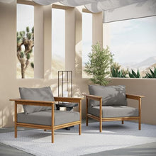 Modway Wren Teak Wood Outdoor Patio Armchair Set of 2 in Natural Driftwood