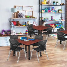Regency Height Adjustable Mobile Classroom Table Set with 12" Andy Chairs, 42", Cherry/Black